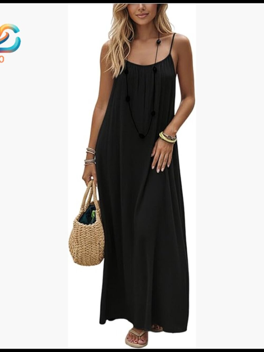 Open Back Maxi Dress Spaghetti Strap Loose Flowy Beach Sundress Vacation